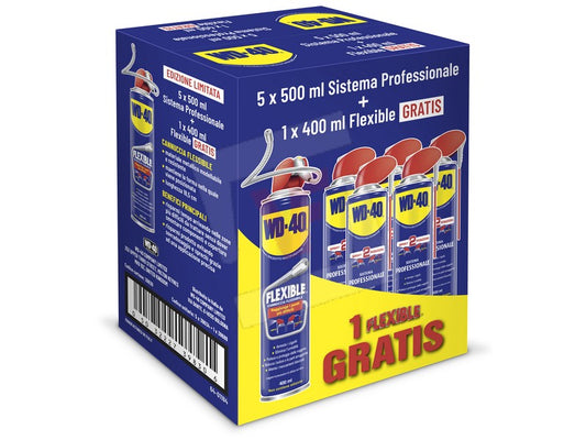 CONFEZIONE  WD40 5 x 500ML + 1 x 400 ML FLEXIBLE PROFESSIONALE MULTIUSO